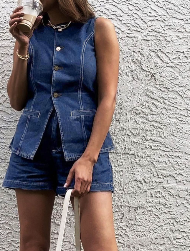 Eddy™ Şık Denim Şort ve Yelek Seti