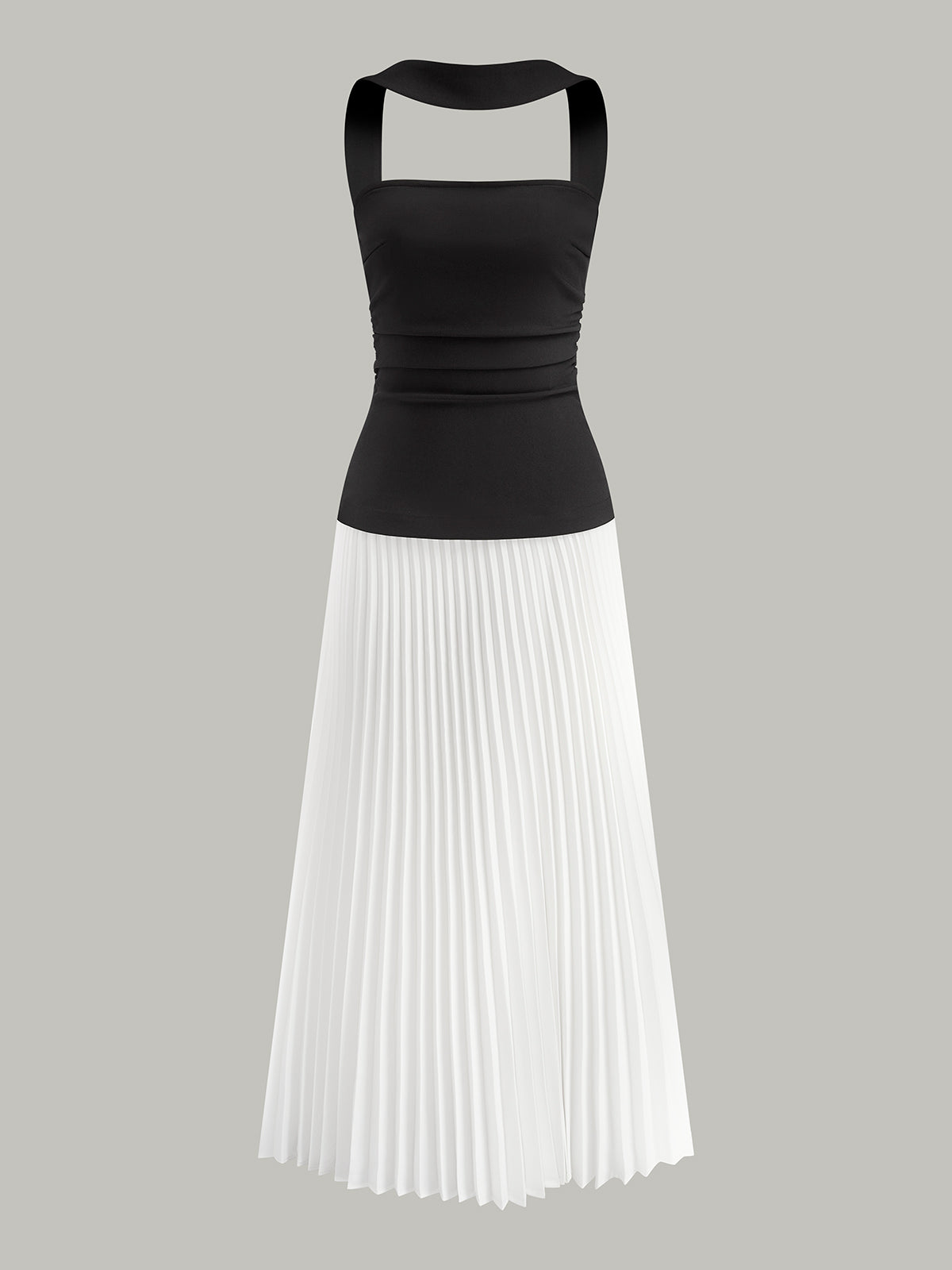 Choker Design Pleated Panel Dress