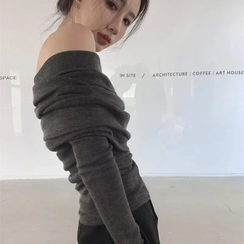Eddy Uzun Kollu Kayık Yaka Bahar İnce Moda Yumuşak Tasarım Şık Genç