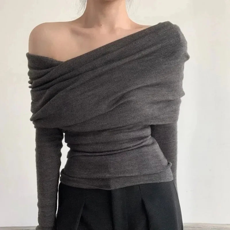 Eddy Uzun Kollu Kayık Yaka Bahar İnce Moda Yumuşak Tasarım Şık Genç