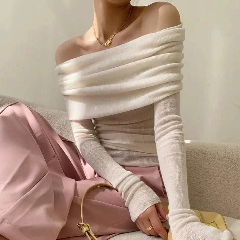 Eddy Uzun Kollu Kayık Yaka Bahar İnce Moda Yumuşak Tasarım Şık Genç